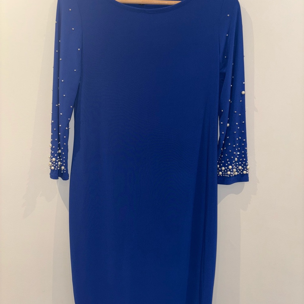 Elegant Blue Dress with Pearl Accents
